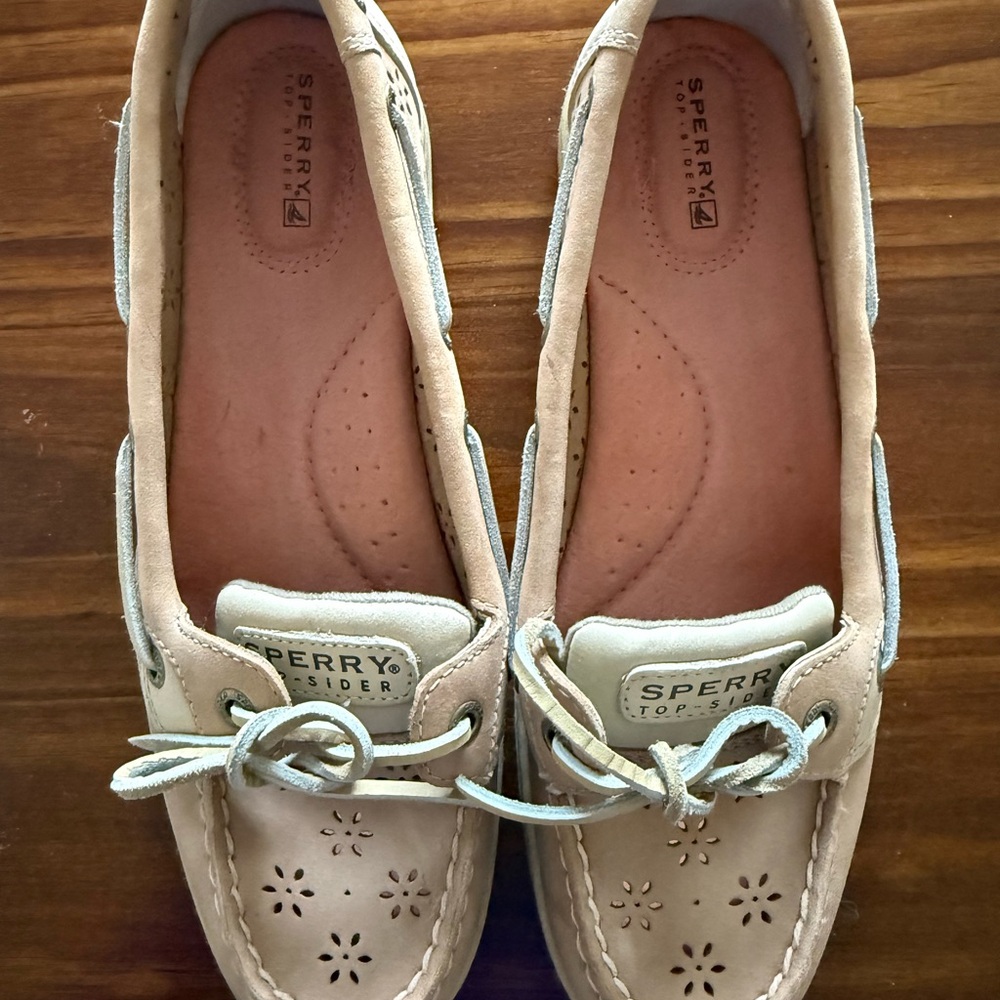 Sperry Beige Perforated Leather Boat Loafers
